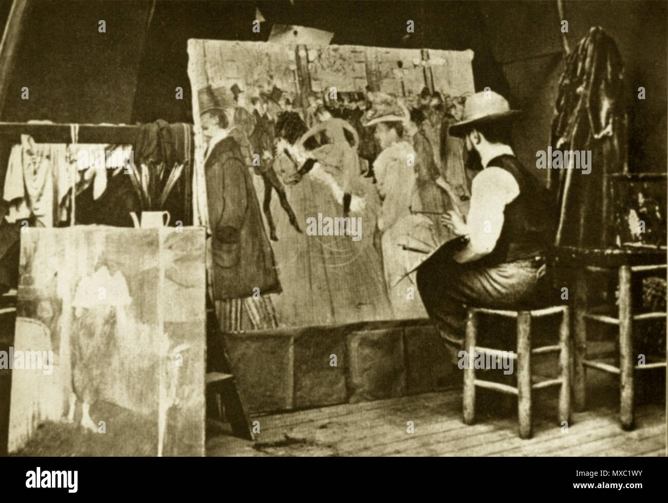 . Čeština: Lautrec maluje obraz V Moulin Rouge . 1890. Maurice Guibert (?) 361 Lautrec maluici Stock Photo