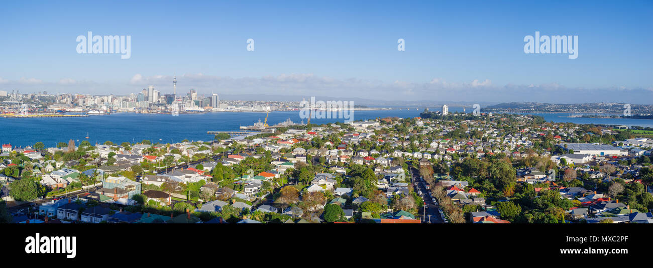 Auckland City Skyline Aerial Panorama in daytime Stock Photo