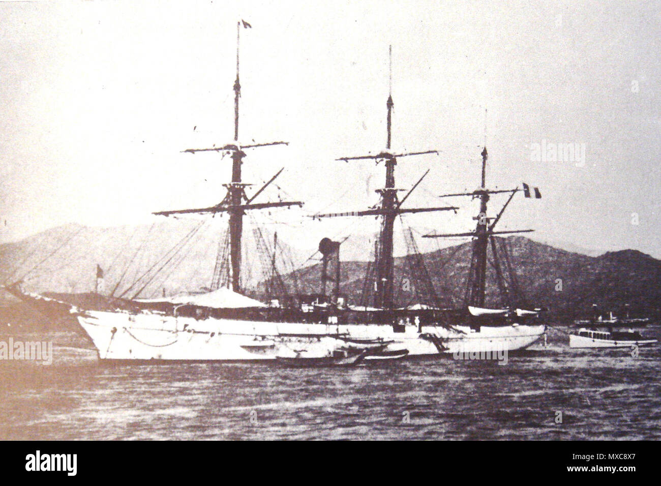 . English: French warship Le Volta (1867-1892), aviso de premiere classe a helice . circa 1880. Unknown 364 Le Volta (1867-1892) Stock Photo