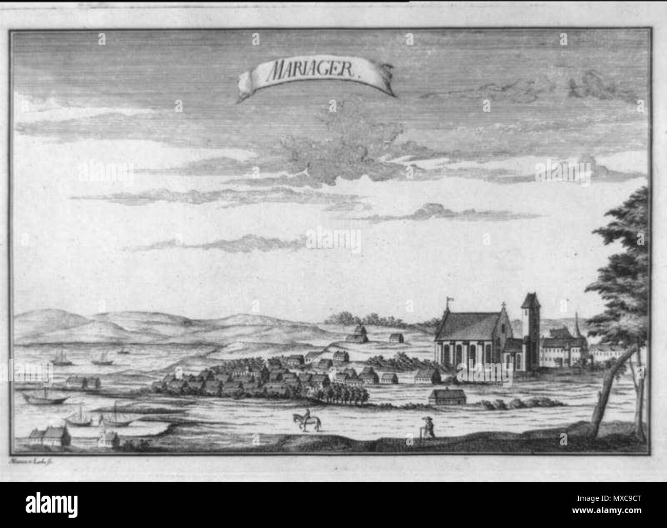 Mariager, kobberstik af Lode, Alexia v. . Alexia de Lode (1737-1765) 398 Mariager mp001365