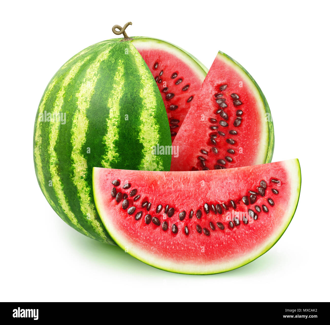 Watermelon cut into slices isolated on white background with clipping