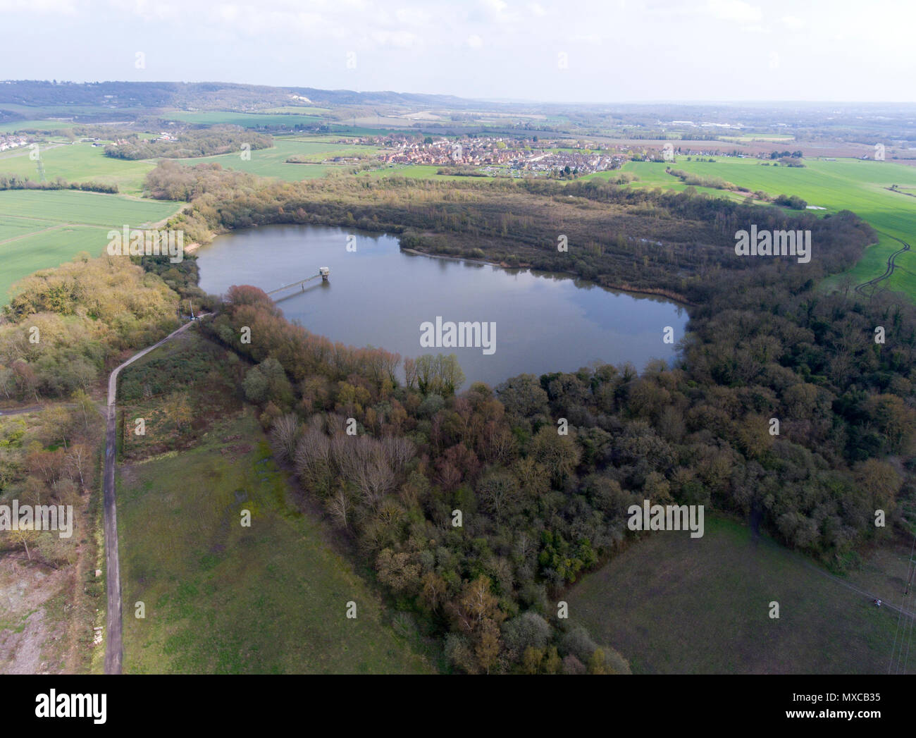 Burham reservoir, Kent, England, seen from the air Stock Photo
