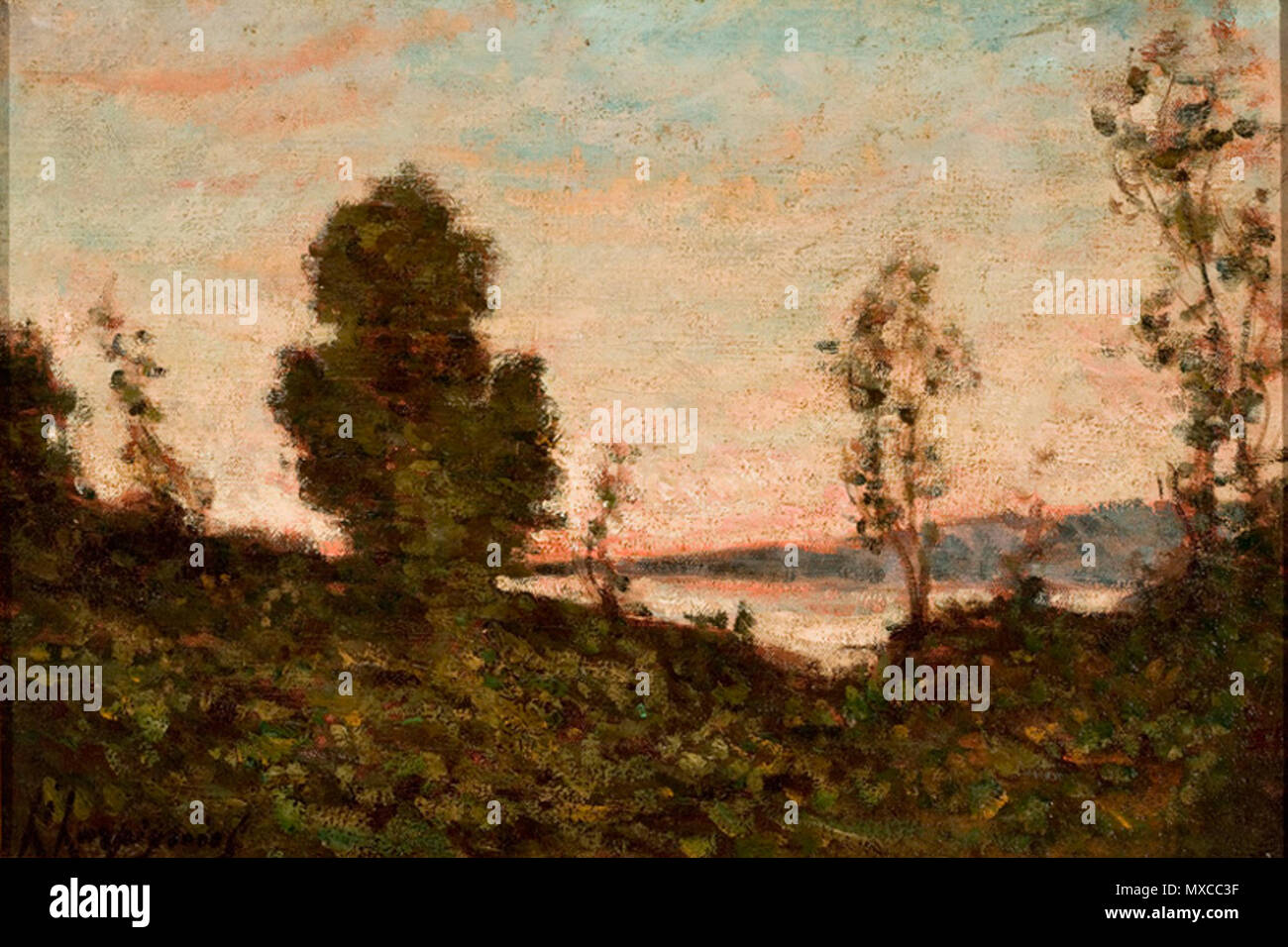 . Fluvial Landscape  . circa 1900 272 Henri Joseph Harpignies - Paisagem Fluvial Stock Photo