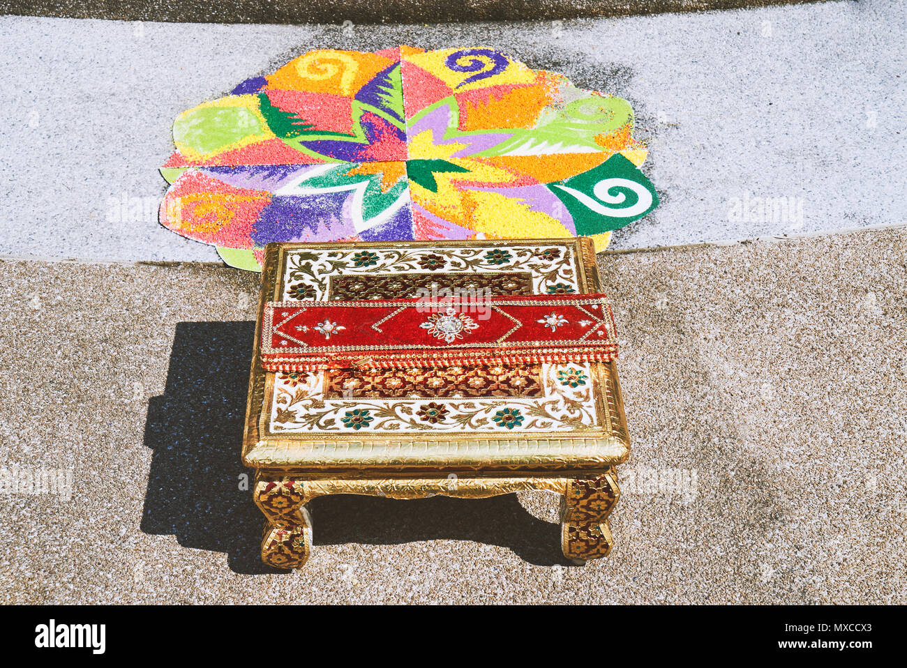 The Chantry With Red Velvet Fabric And Colorful Rangoli Art
