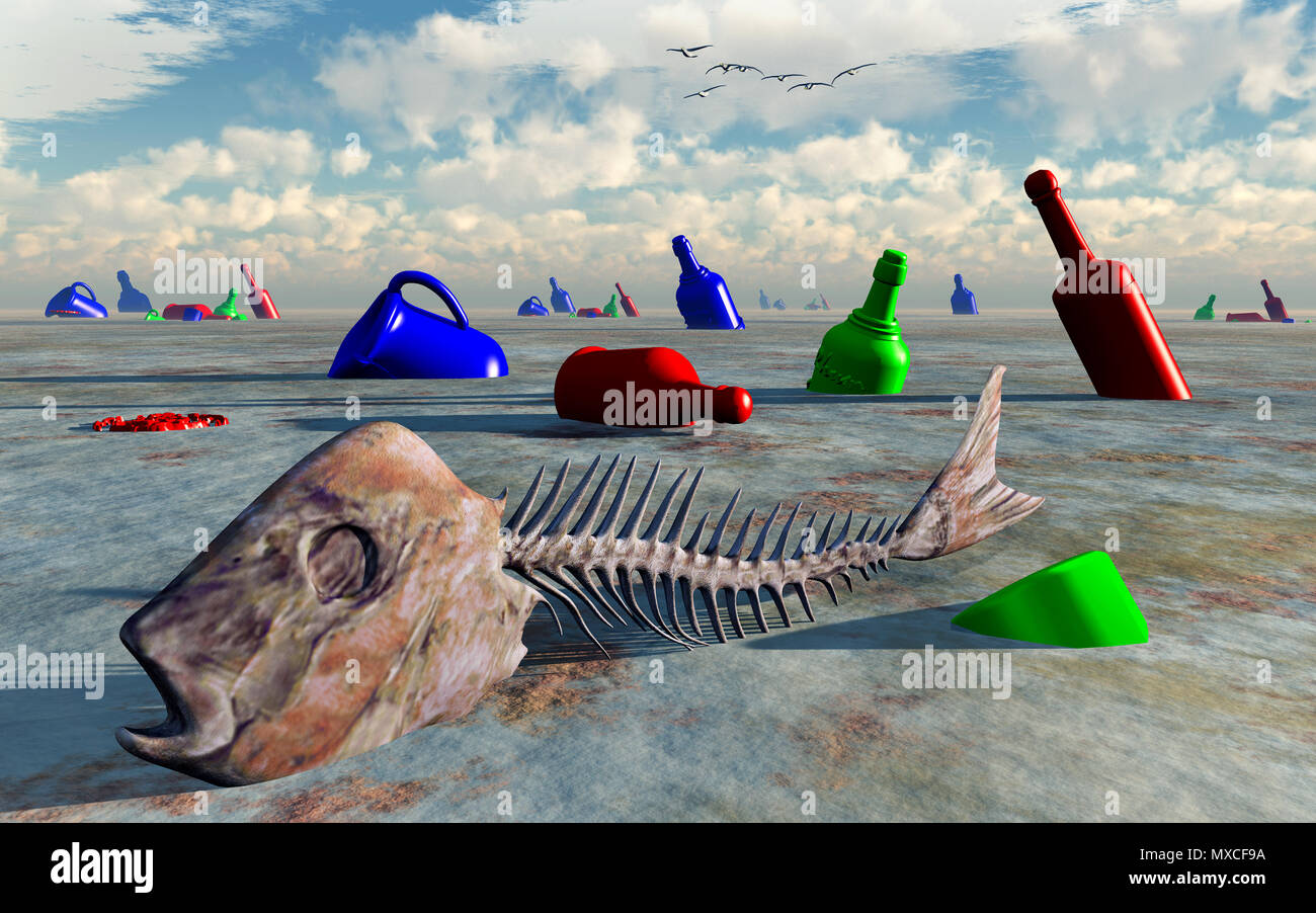 Plastic Objects Polluting Earths Seas & Oceans Stock Photo