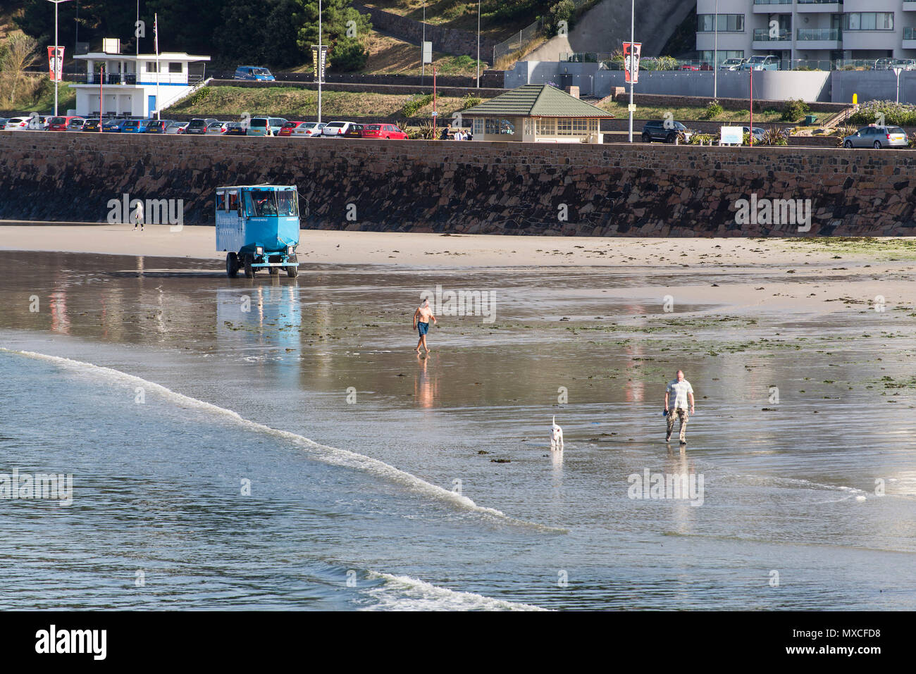St Helier beach bus - Jersey Stock Photo - Alamy