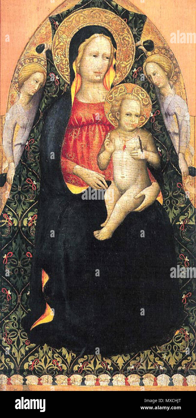 . see filename Sacra Famiglia Sagginale . 1390s. see filename or category 387 Maestro della madonna strauss, madonna col bambino e due angeli Stock Photo