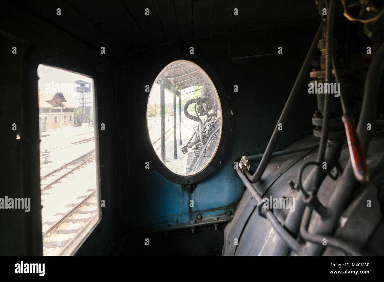 Controls of a vintage steam boiler and gauges Stock Photo Alamy