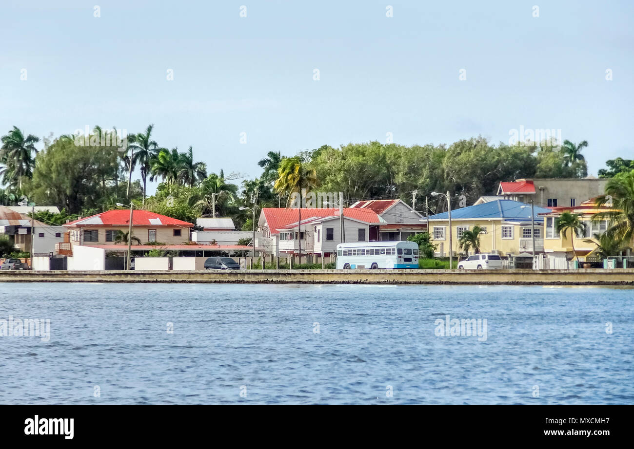 waterside scenery in Belize City, the capital of Belize in Central America Stock Photo