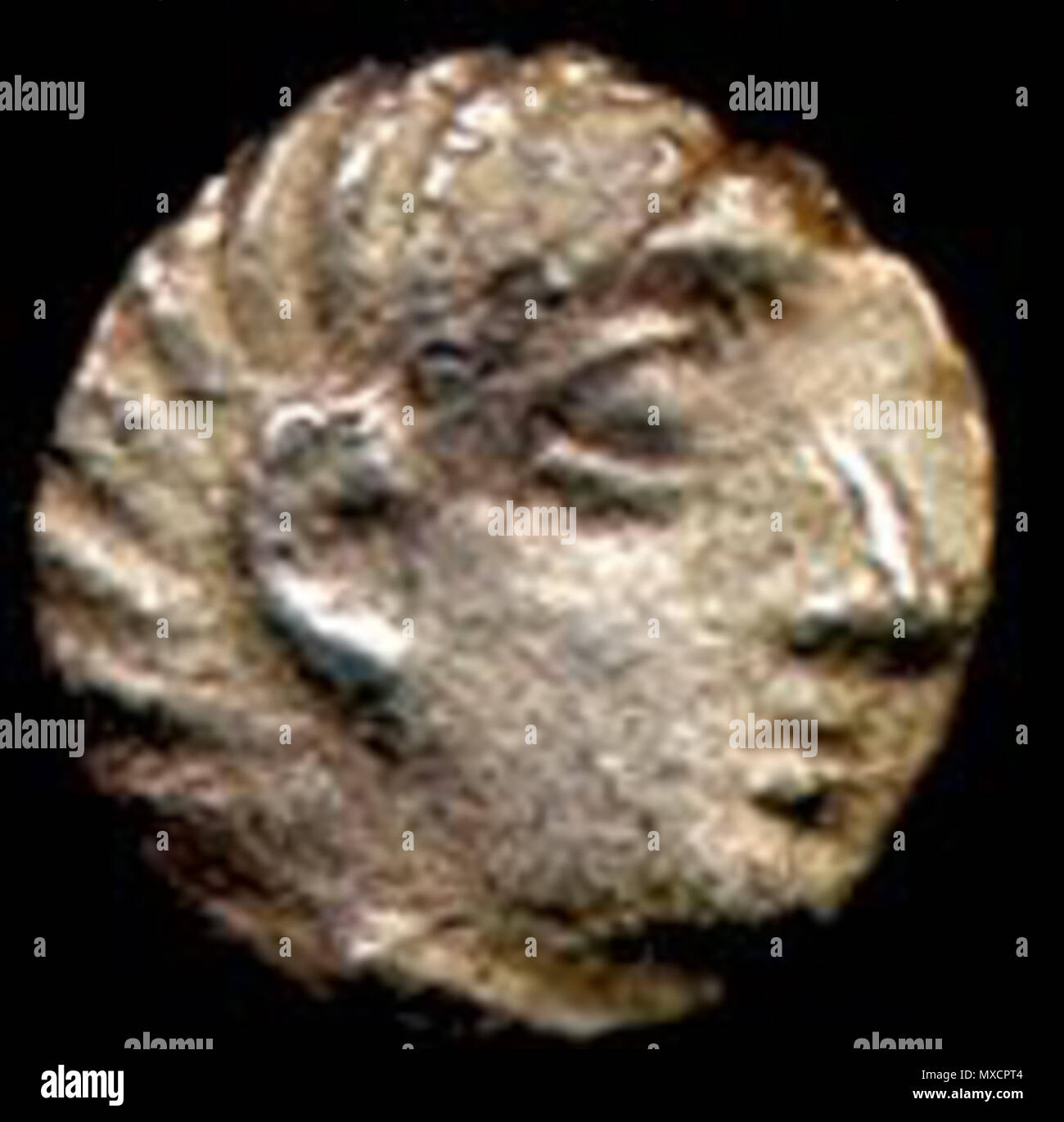 . English: Coin of ancient Kingdom of Ma'in, Southern Arabia, modern Yemen . antiquity. Unknown 418 Minaean coin Stock Photo