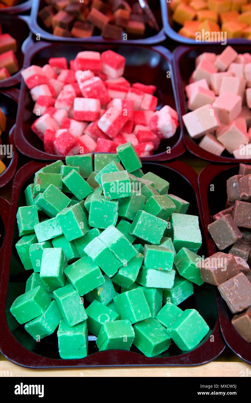 Green fudge on a sweet stall, Carrickmacross funfair Stock Photo