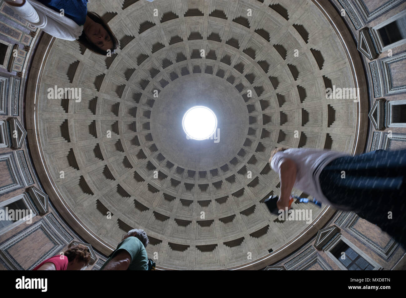 Rome Pantheon interior, light true the hole, tourists visiting Stock Photo