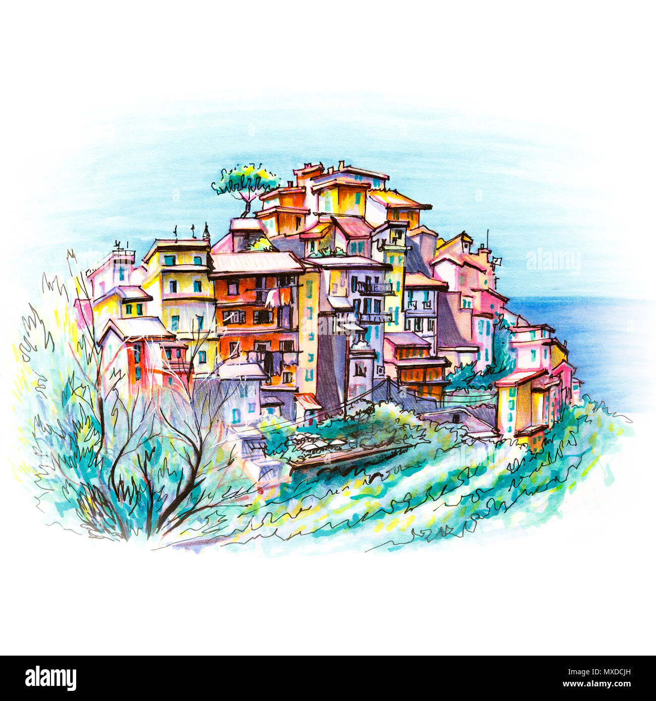 Colorful houses in Corniglia, Ligury, Italy Stock Photo - Alamy