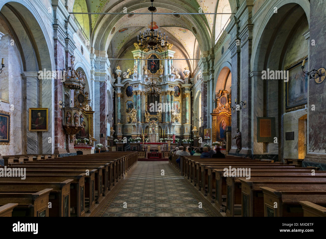 Glotowo, a baroque church interior, Warmia, Poland. Stock Photo
