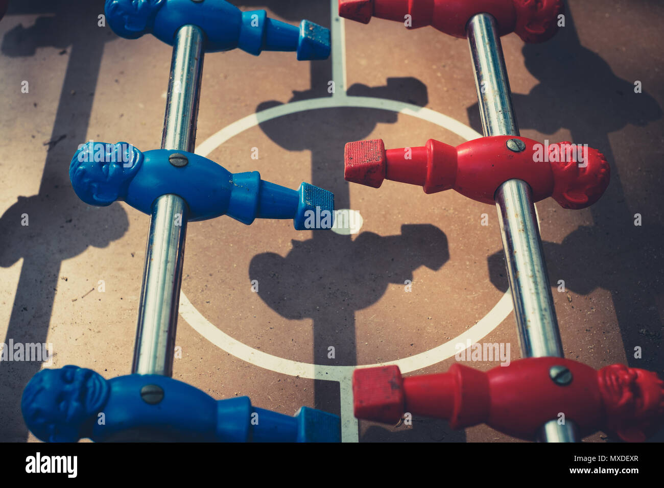 table soccer closeup , kicker tabletop soccer detail Stock Photo