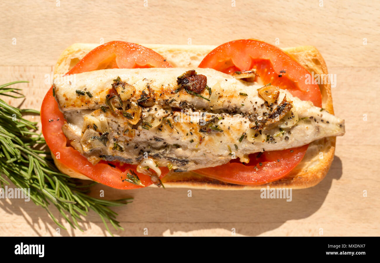 A mackerel fillet from a mackerel caught from Chesil beach in Dorset