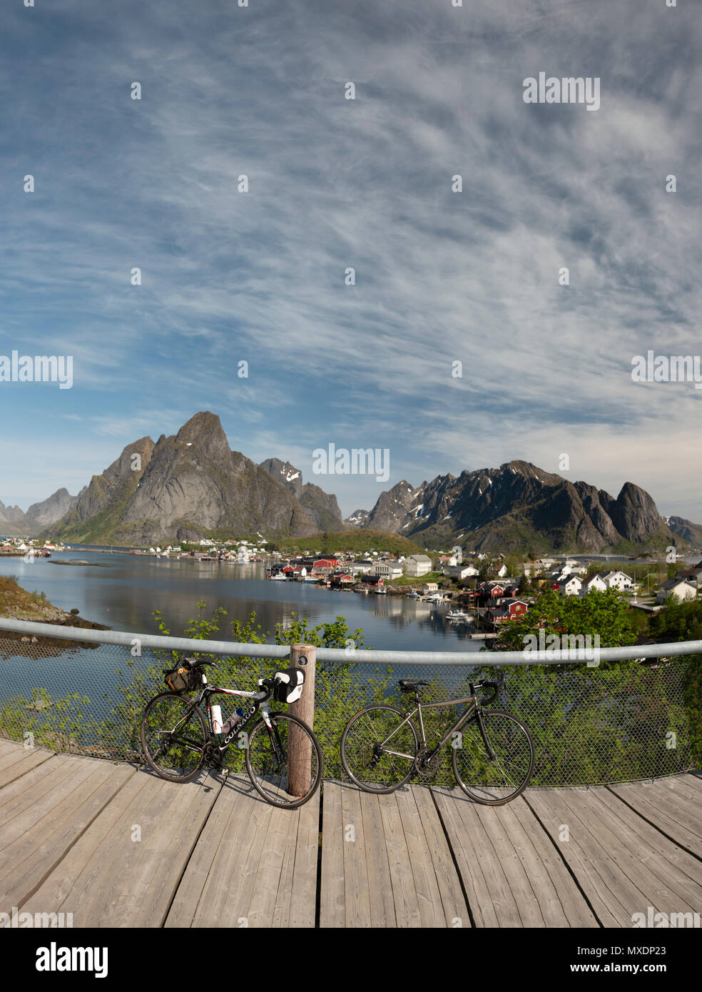 Cycle touring in the Lofoten Islands, Norway. Stock Photo