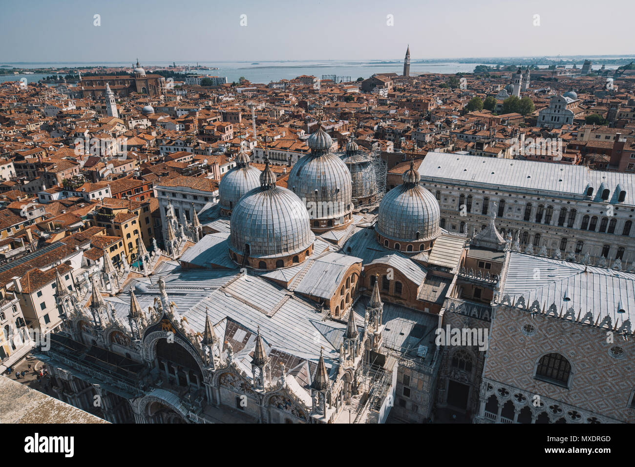 Venice view from above domes of Saint Mark's Basilica and ancient