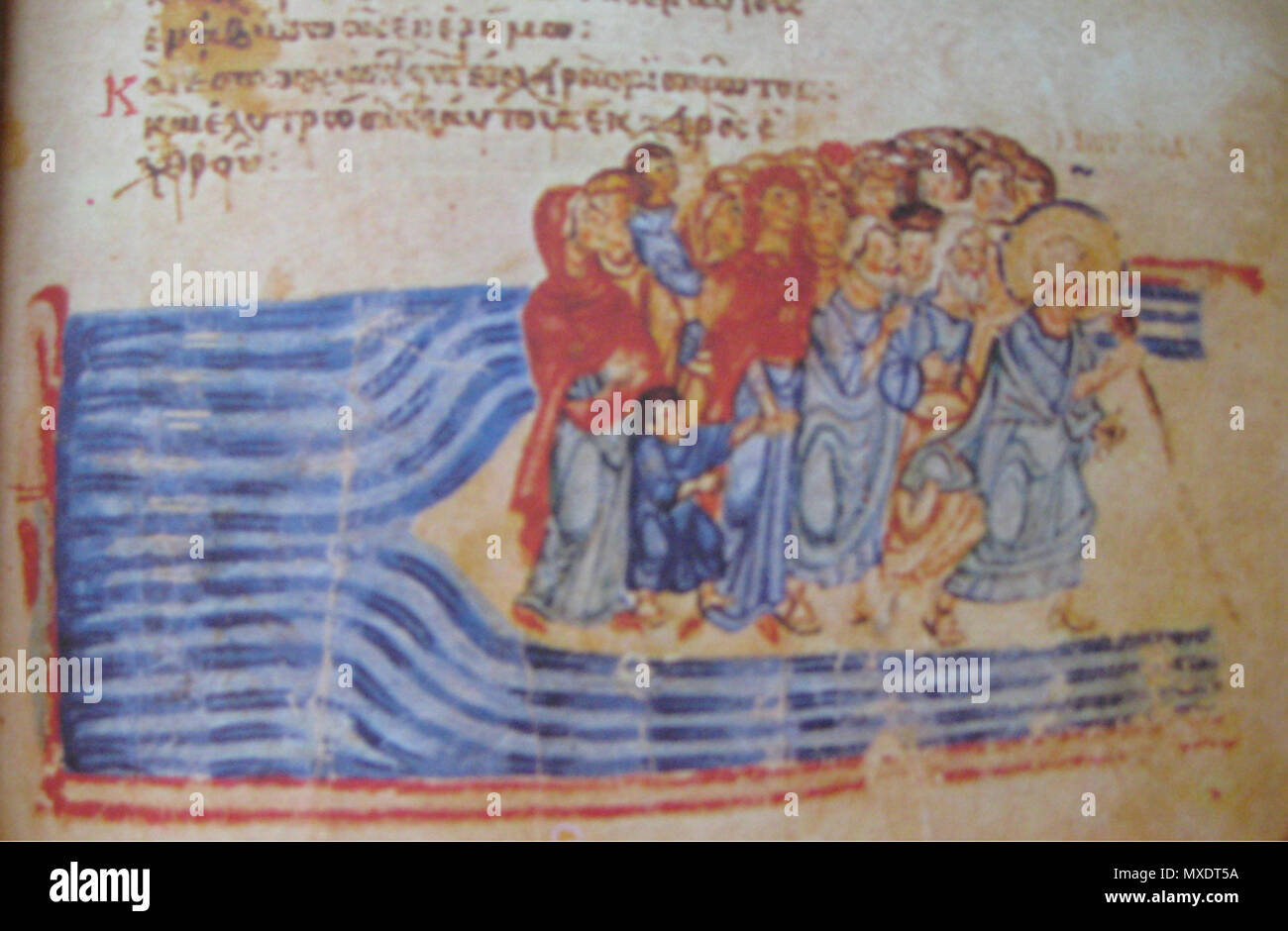. English: Crossing of Red Sea from Chludov Psalter . middle of 9 c.. anonimous 128 Chludov red sea Stock Photo