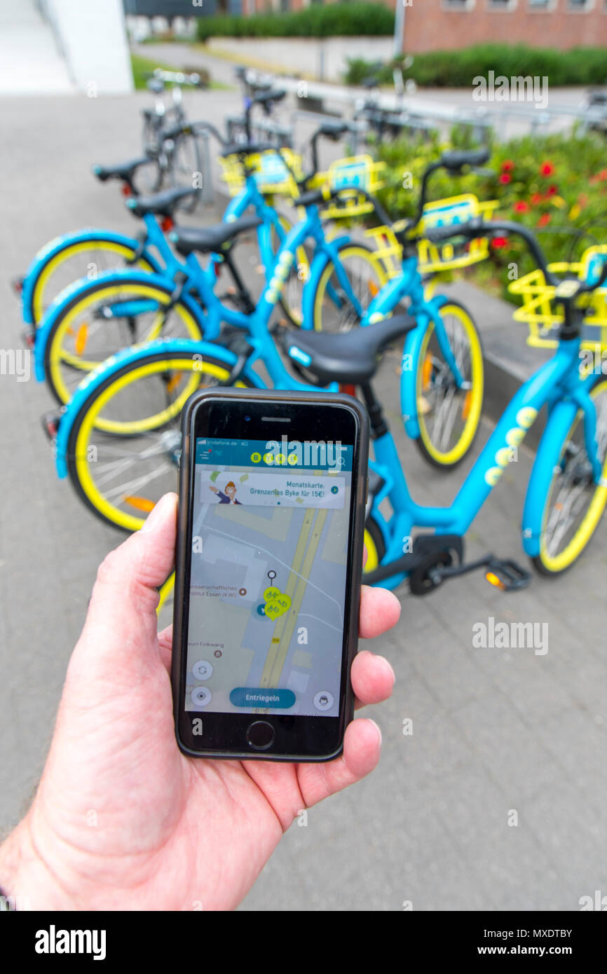 Rent bike, share bike, rental bikes by the provider Byke, here in Essen,  Germany, rent the bike via app, the ride is billed in time interval, you  can Stock Photo - Alamy