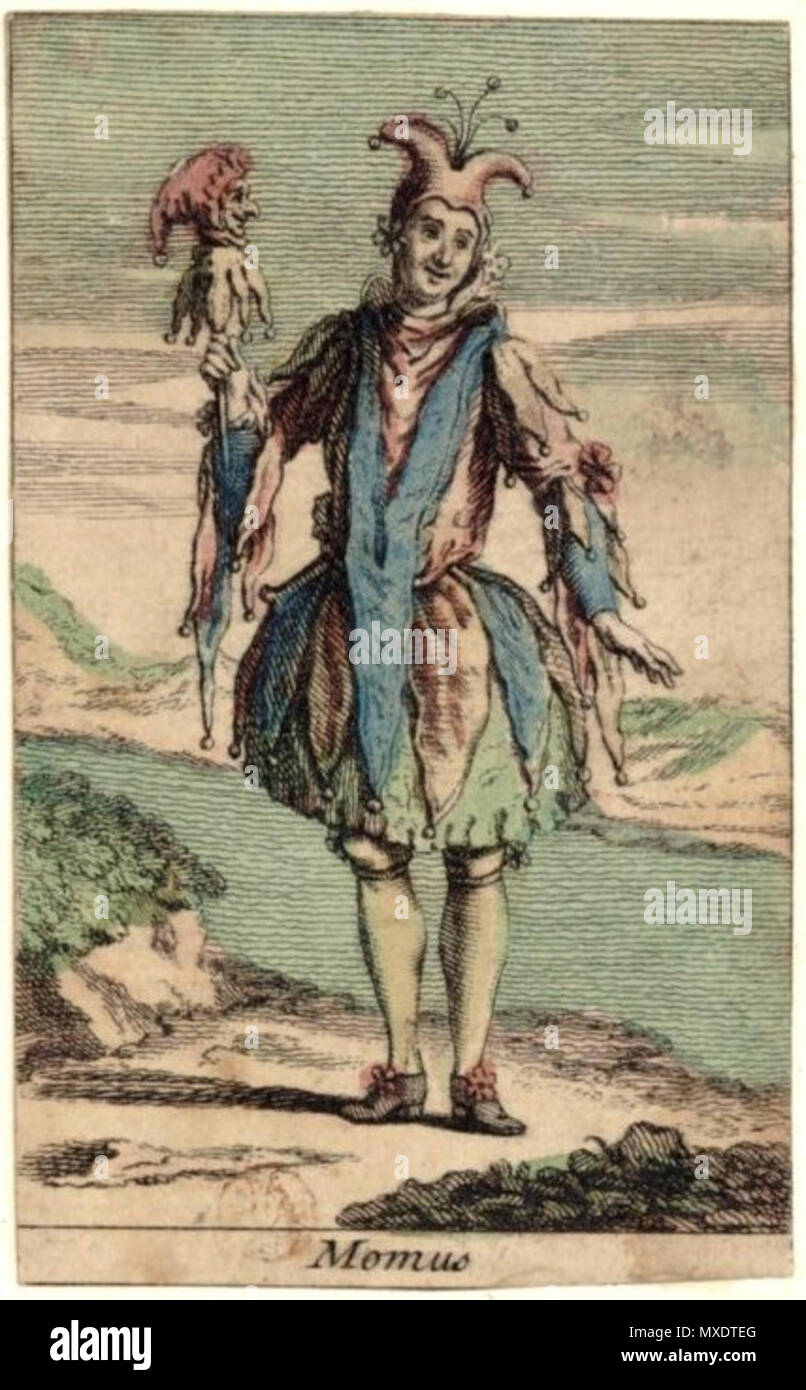 . English: 'The Fool' (Momus) from an 18th century minchiate playing card deck . 18th century. Unknown 422 Momus Tarot Stock Photo