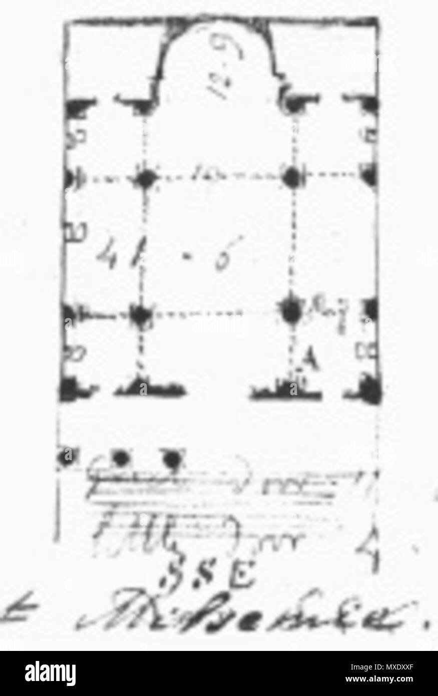 . English: Musmiyeh, schematic plan of the Temple (drawn by Ch. Barry in 1819) . 1819. Ch. Barry 434 Musmiyeh, schematic plan of the Temple (drawn by Ch. Barry in 1819) Stock Photo