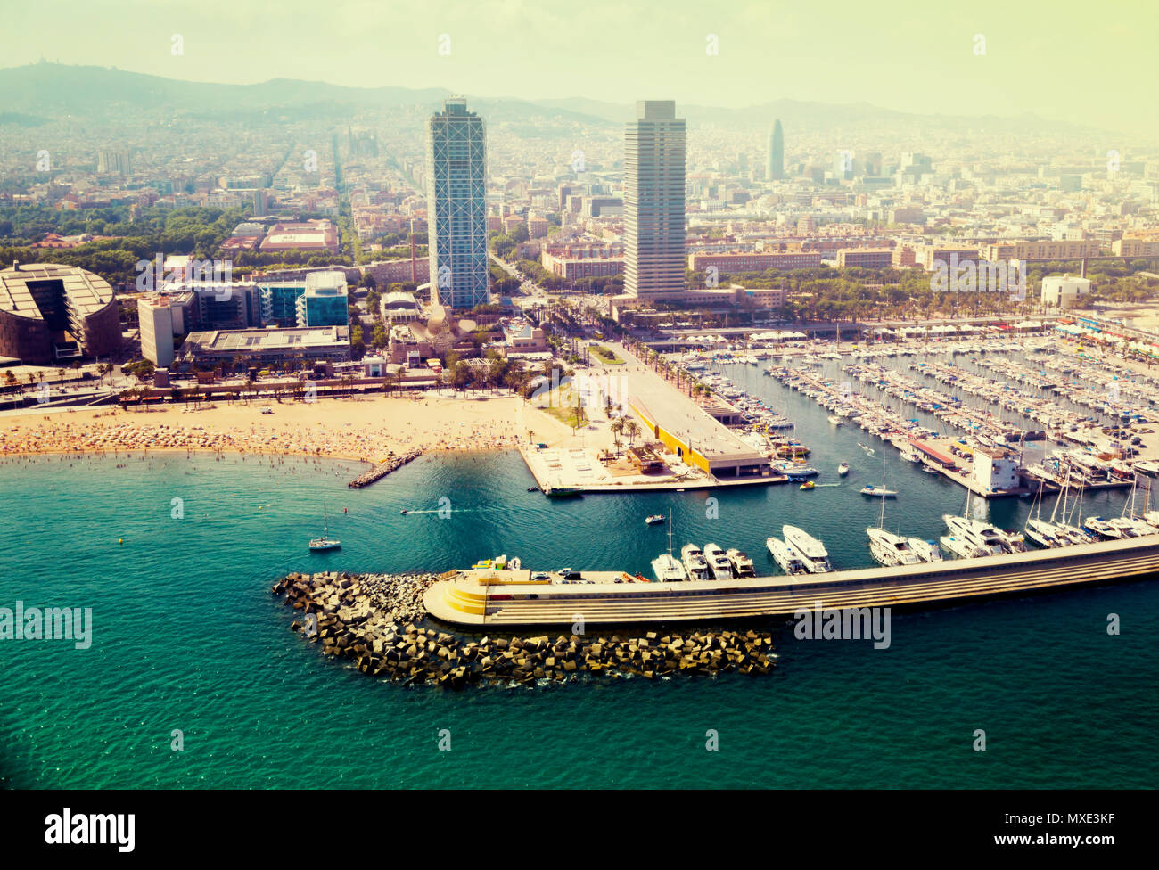 aerial view of docked yachts in Port. Barcelona, Spain Stock Photo - Alamy