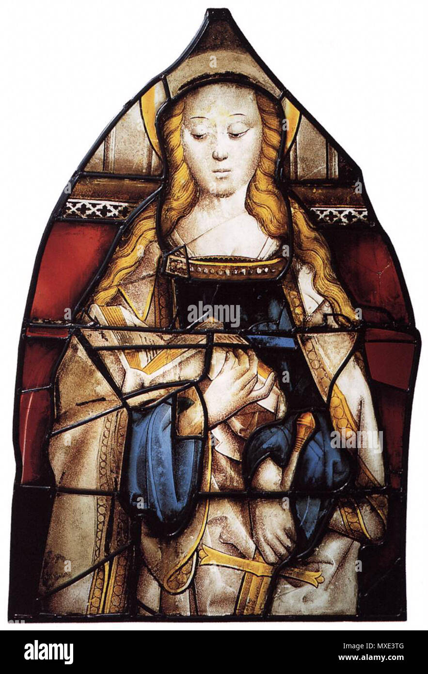 English: St Catherine. Leaded glass. 92 × 58 cm. Amsterdam, Rijksmuseum  Amsterdam, Stained Glass Windows collection (inv.no. BK-NM-10222).  Nederlands: De heilige Catharina. Glas in lood. 92 × 58 cm. Amsterdam,  Rijksmuseum