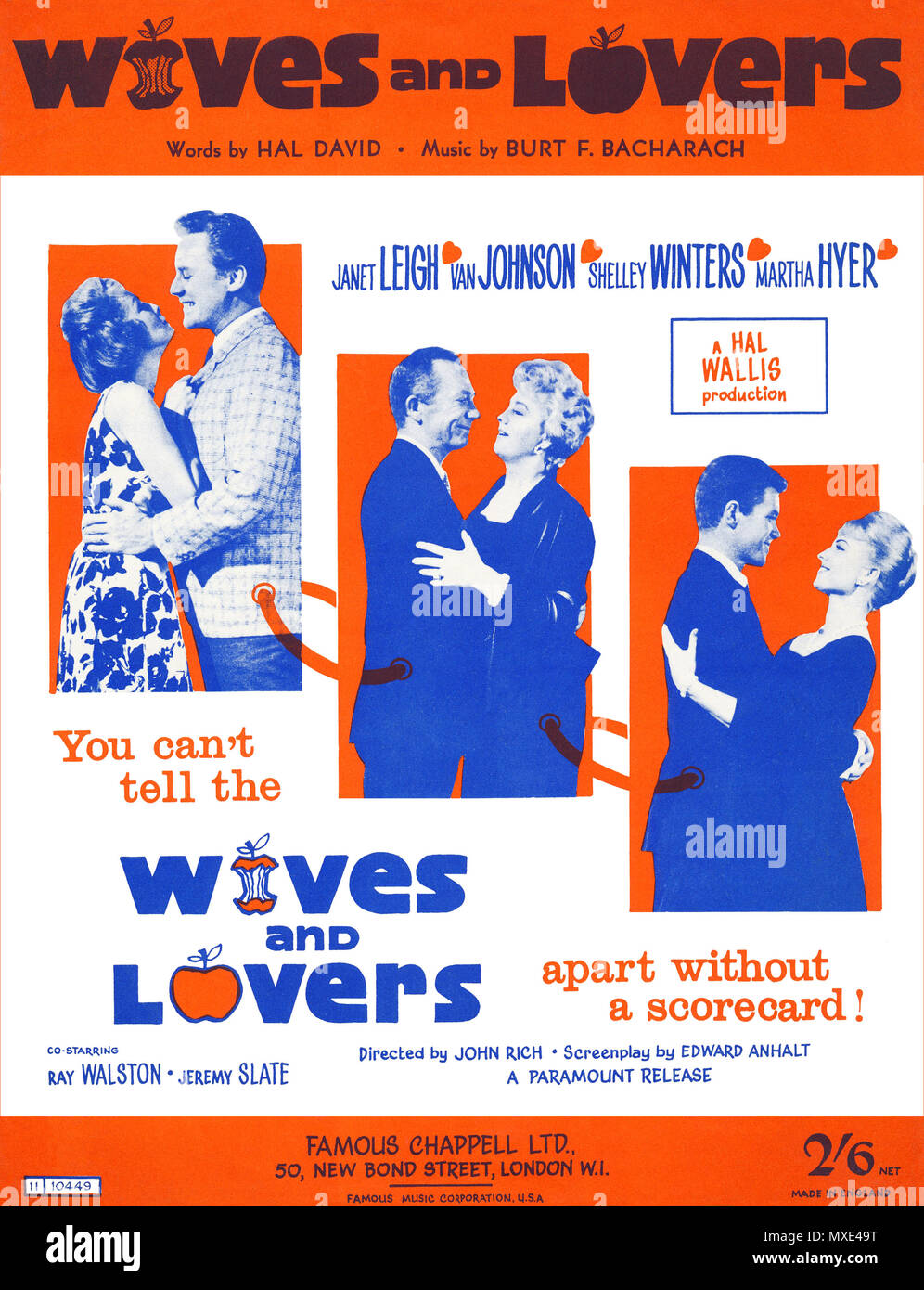 Vintage sheet music for Wives And Lovers by Burt Bacharach and Hal David. From the 1963 film starring Janet Leigh, Van Johnson, Shelley Winters, and Martha Hyer. Stock Photo