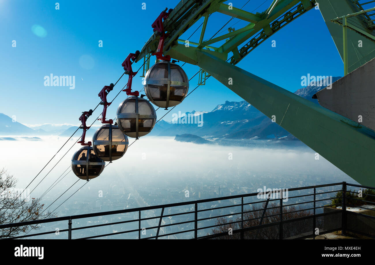 Cable car of Grenoble in sky of city in France outdoor Stock Photo Alamy