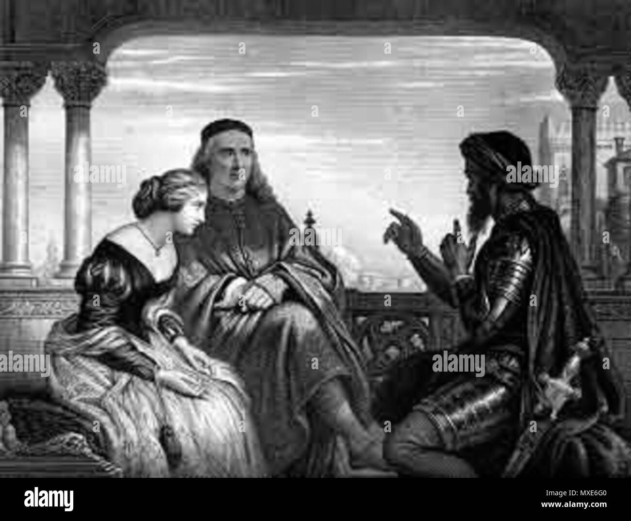 . Othello Relating His Adventures - Steel engraving, approximately 7.5 x 10 inches . 1873. Charles Knight (picture by CW Cope) 460 Othello-cwcope-1853 Stock Photo