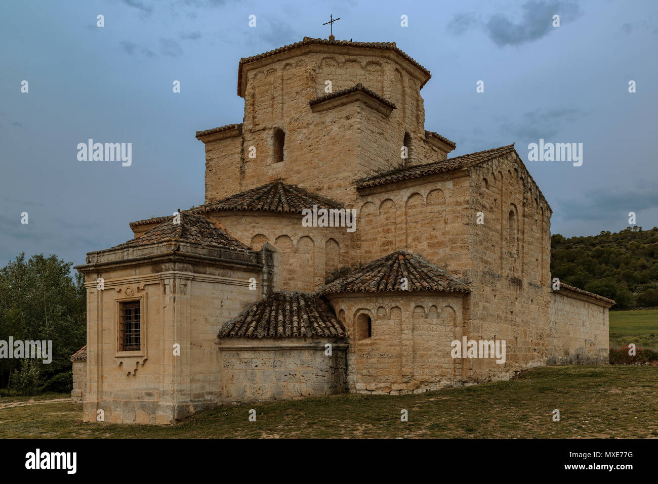 Hermitage of Our Lady of the Annunciation, XII century, temple of the Lombard Romanesque in the town of Urueña in the province of Valladolid. Stock Photo