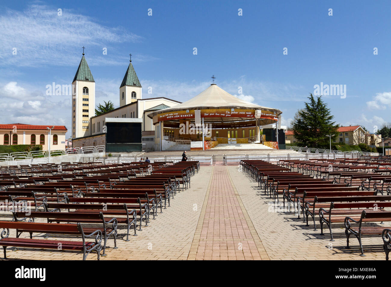 The outdoor altar to the Saint James church in Međugorje (or Medjugorje), Federation of Bosnia and Herzegovina. Stock Photo