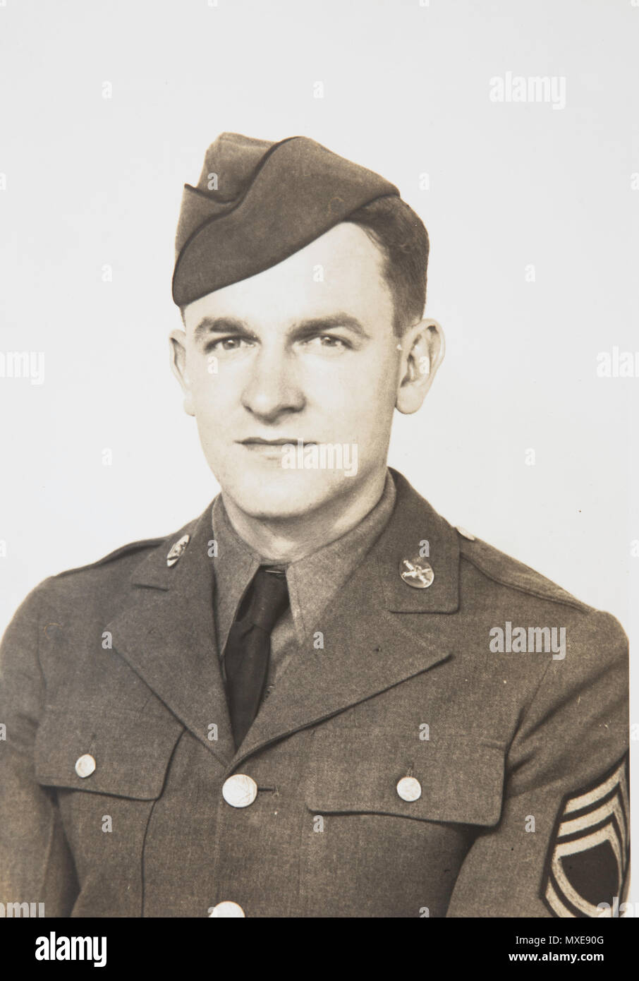 Vintage Portrait Photograph of United States Military non-Comissioned Officer in the 1940s, USA Stock Photo