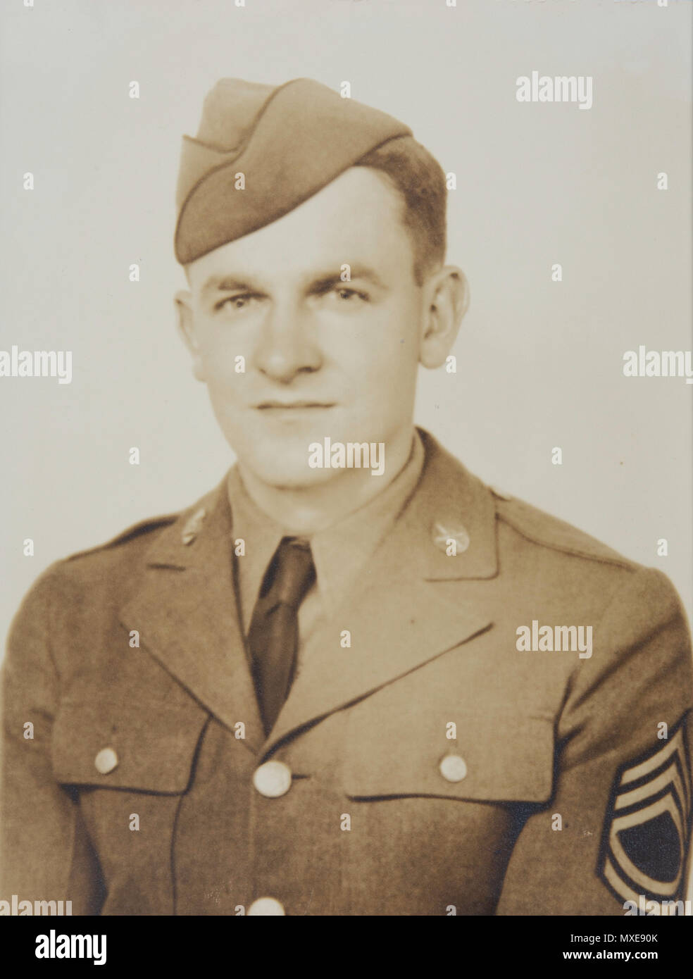 Vintage Portrait Photograph of United States Military non-Comissioned Officer in the 1940s, USA Stock Photo