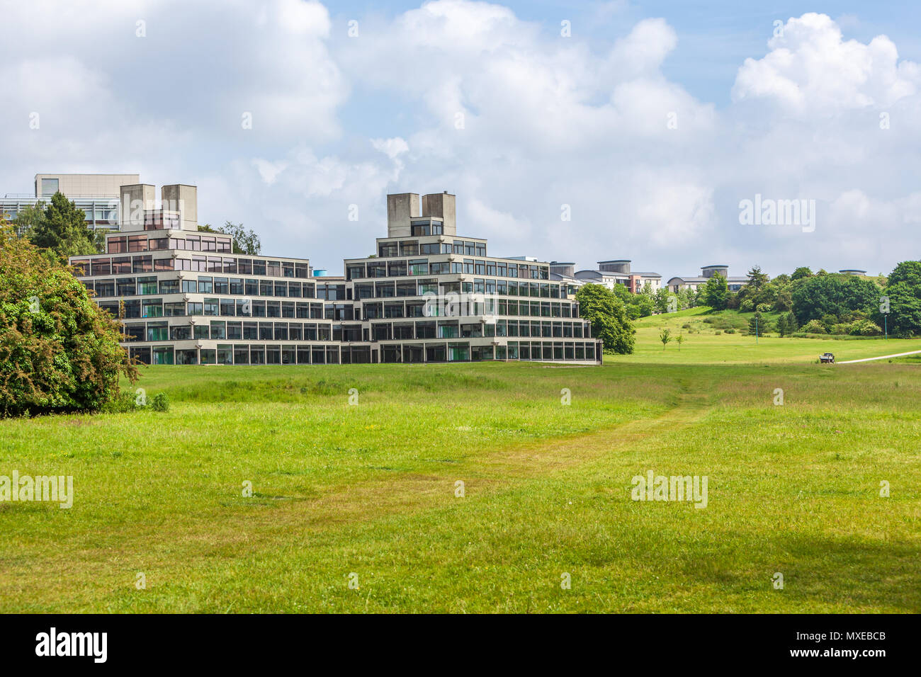 view of the UEA Ziggurats campus buildings university of east anglia norwich student accommodation Stock Photo