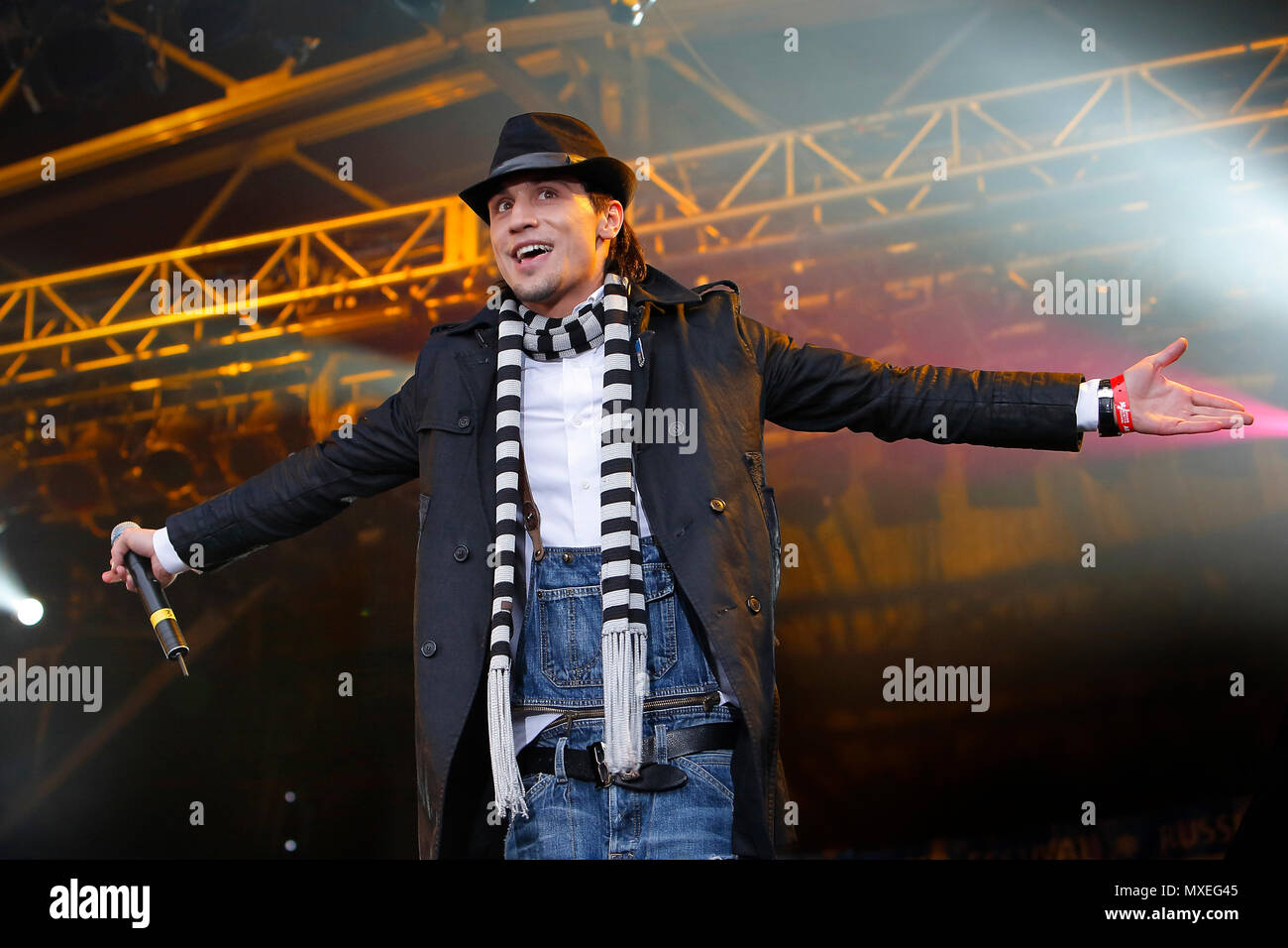 Eurovision song contest winner, Dima Bilan performs on stage at the Russian Winter Festival in London Stock Photo