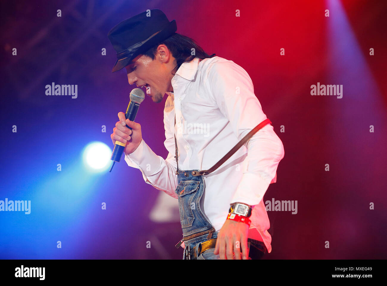 Eurovision song contest winner, Dima Bilan performs on stage at the Russian Winter Festival in London Stock Photo