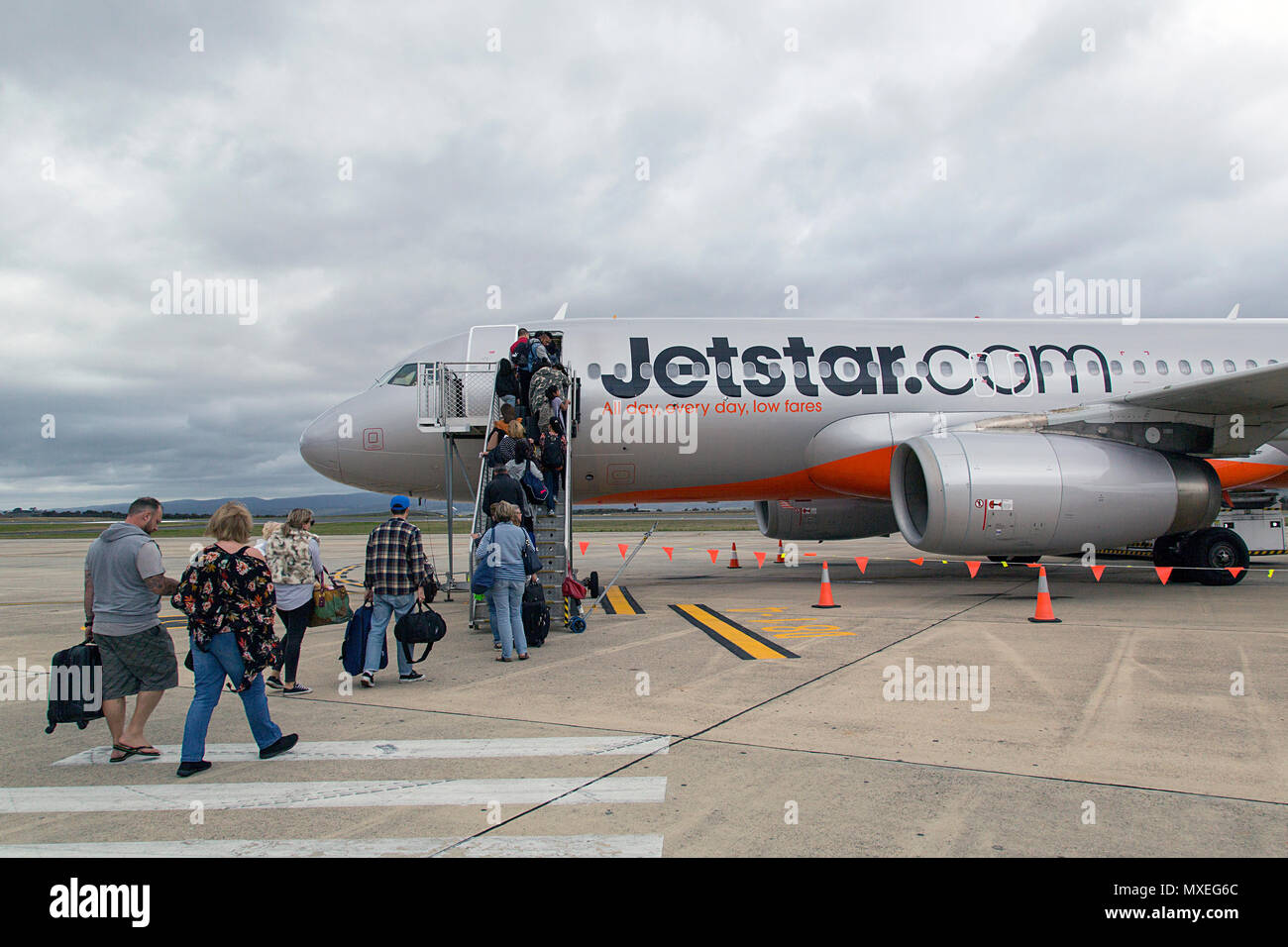 Launceston, Australia April 01, 2018 Passengers board a Jetstar