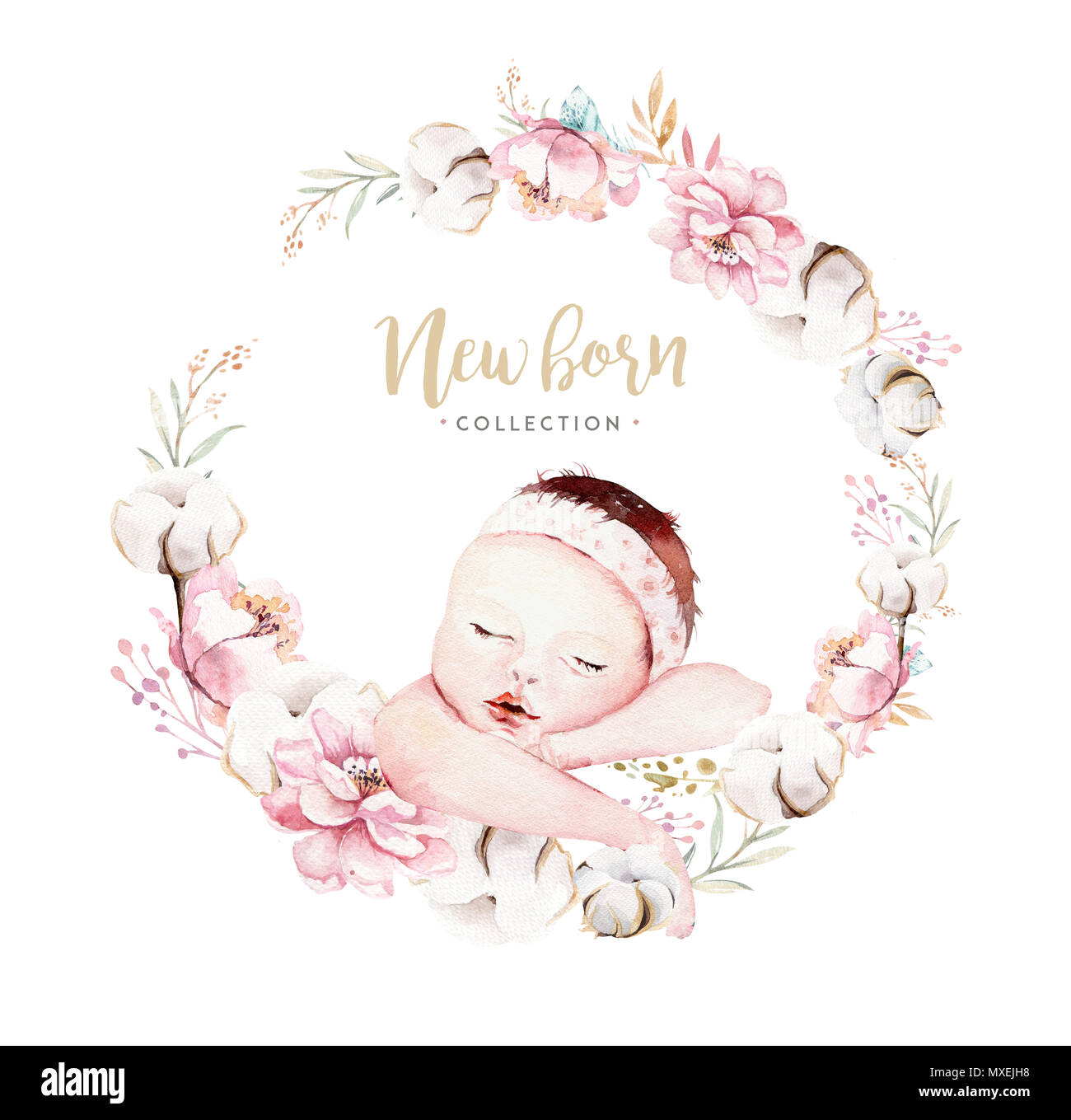 cute newborn watercolor baby. new born child illustration