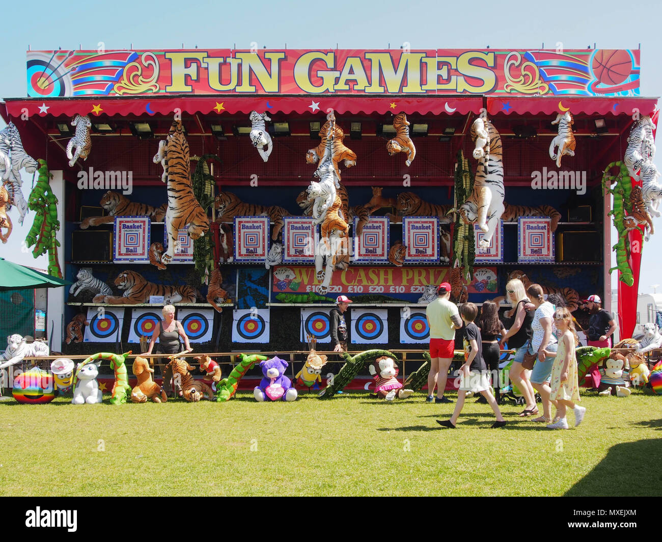 A fairground shooting gallery at a travelling funfair Stock Photo