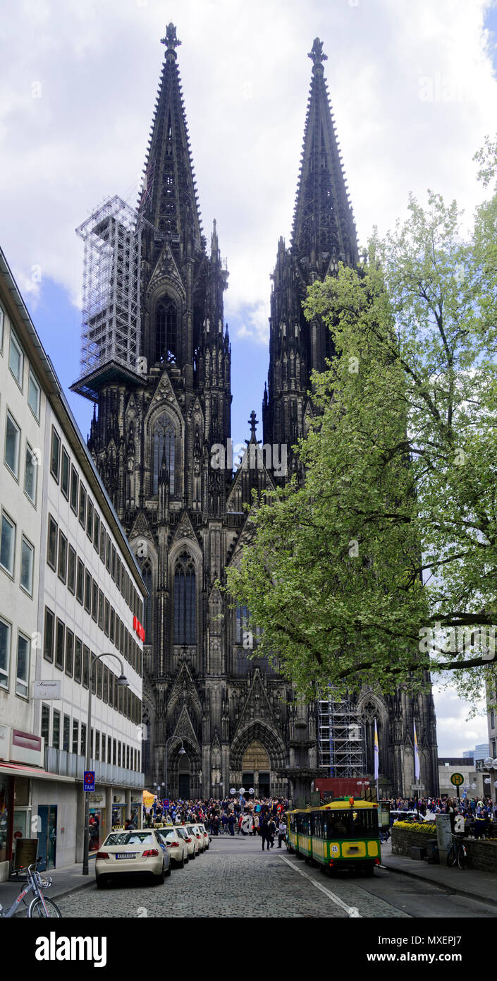 The two towers of the cathedral at Cologne where with their height of 157,38m (515ft)  the tallest building in the world from 1880 to 1884. It is still the tallest twin-spired church in the world. Stock Photo