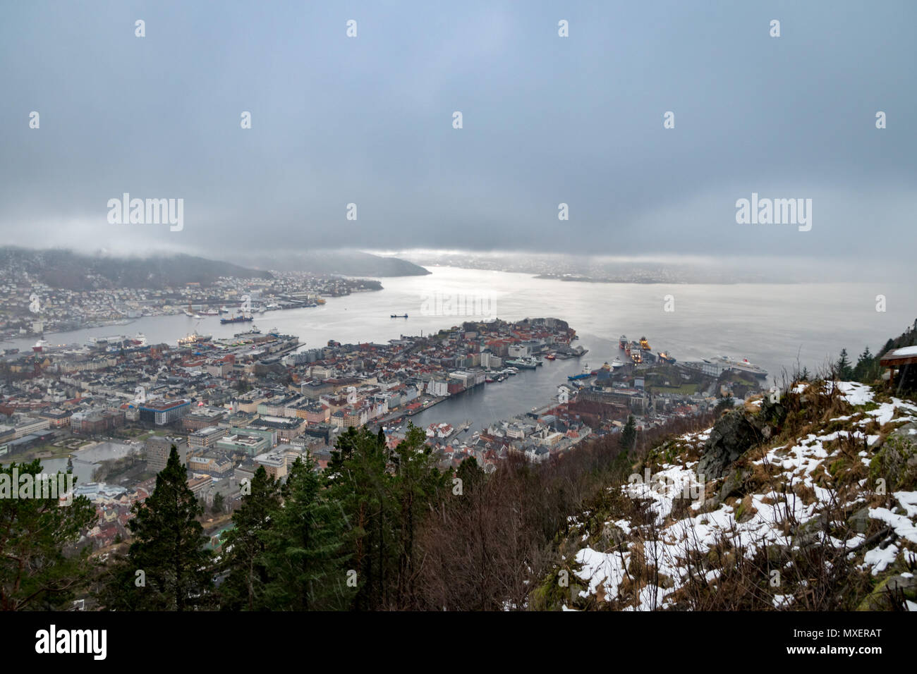 Bergen Norway view from Fløyen hill Stock Photo