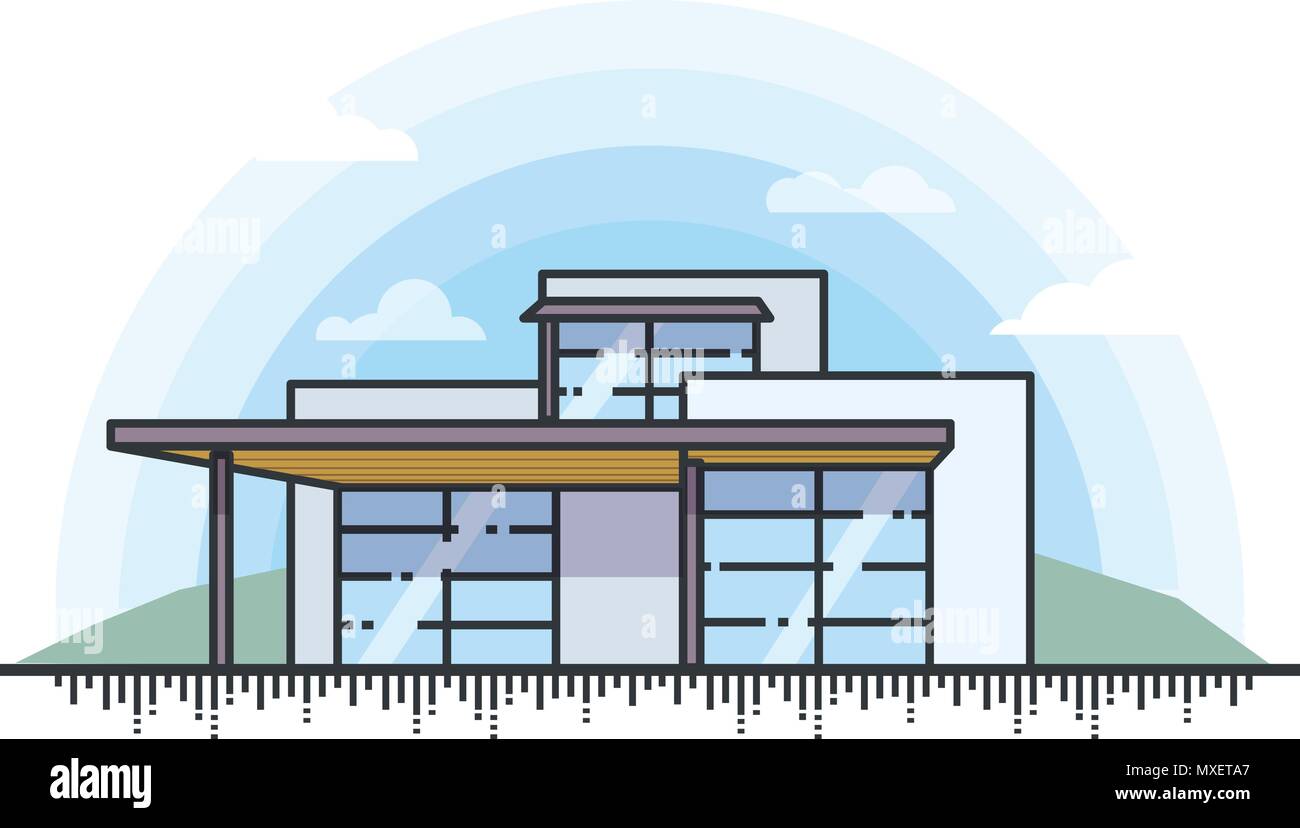 Vector illustration of landscape with private modern house for real estate and property. Stock Vector