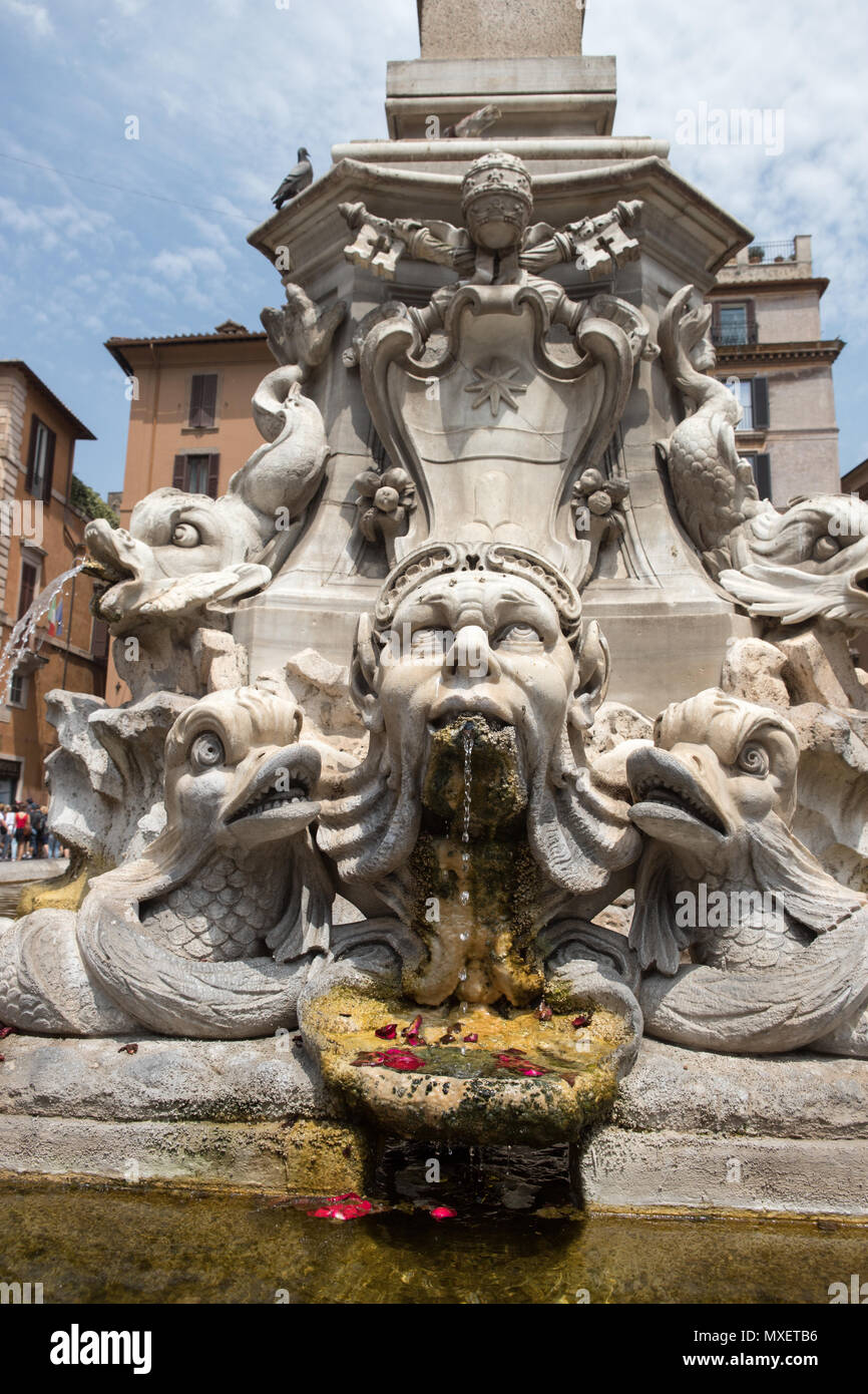 Rome fountain in Pantheon square, center city town. Stock Photo