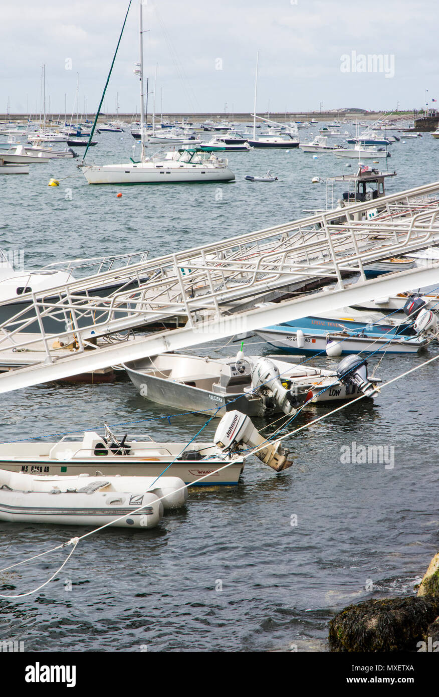 Harbor has many docks and ramps for folks to use their boats. Stock Photo
