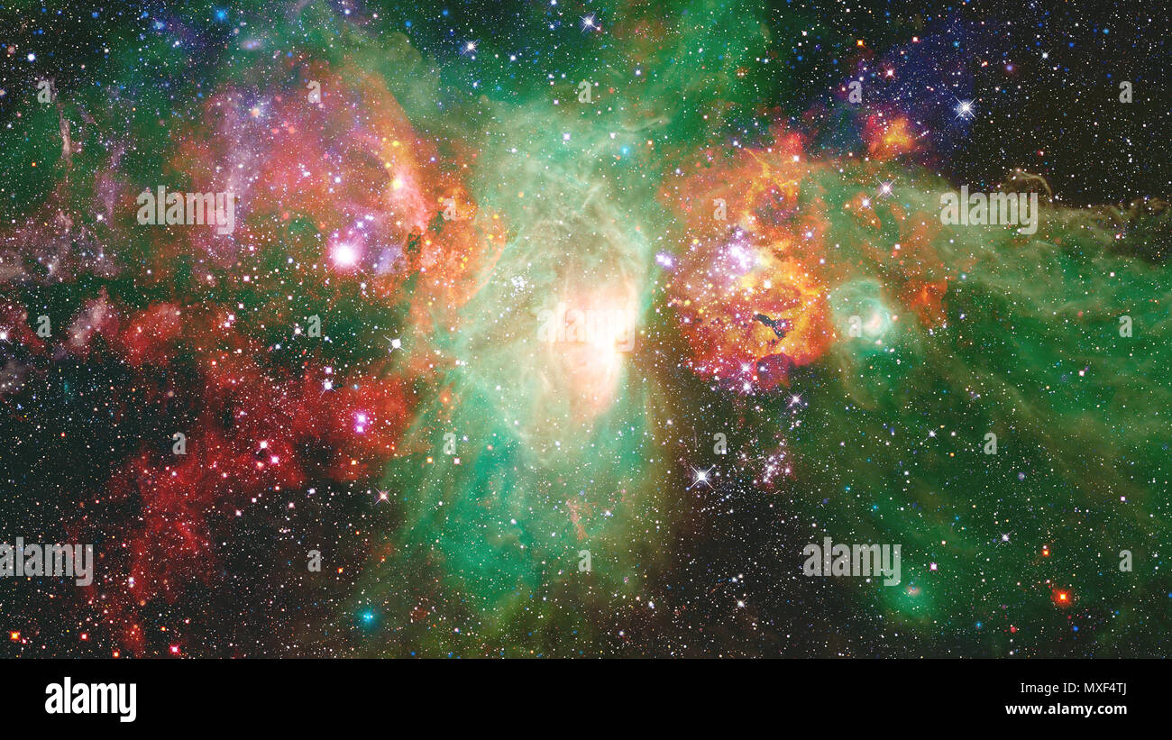 Giant glowing nebula. Space background with red nebula and stars ...
