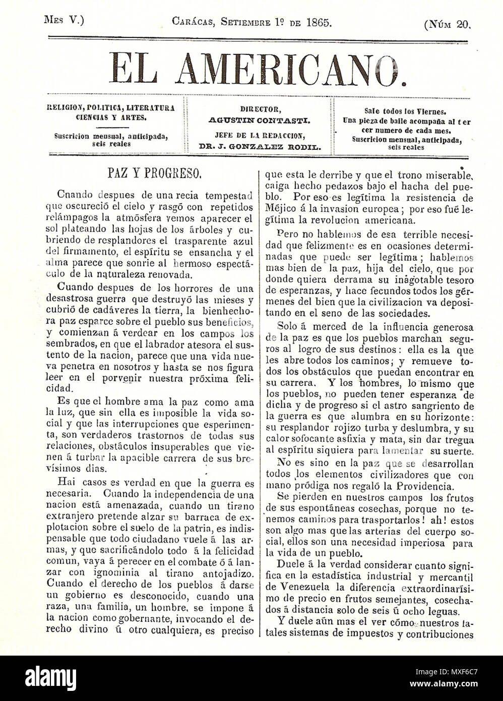 . Español: Prensa Venezolana del siglo XIX: El Americano 1865 . 1865. Unknown 182 El Americano 1865 00 Stock Photo