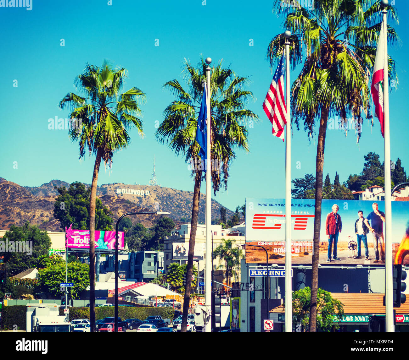LOS ANGELES, CALIFORNIA - NOVEMBER 02, 2016: Hollywood sign seen from Hollywood boulevard Stock Photo