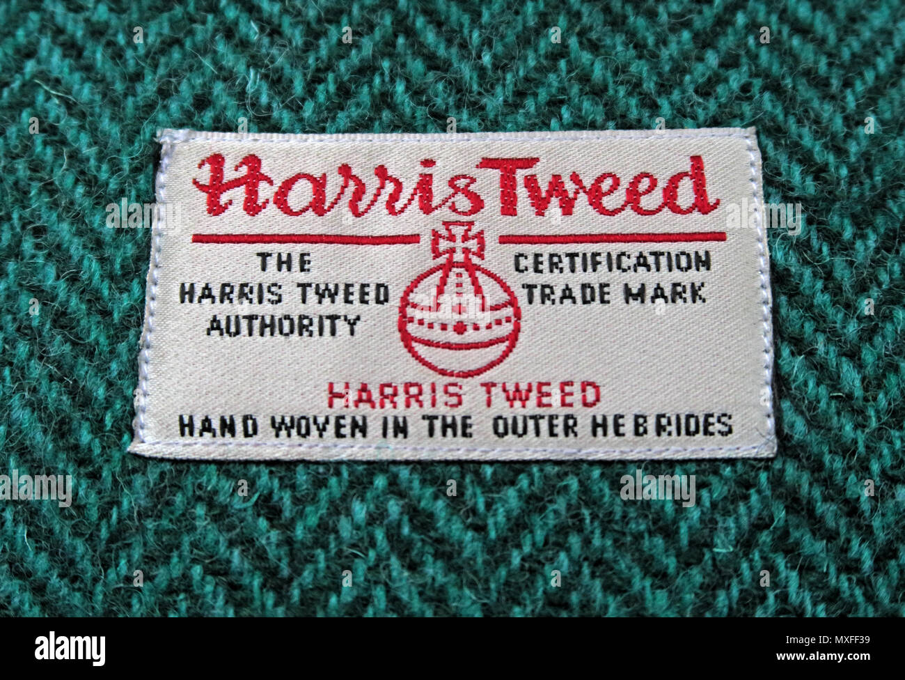 Harris Tweed Authority, Certified Trade Mark, Hand Woven in the Outer Hebrides- Stock Photo